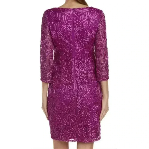 NWT Sue Wong Magneta Beaded Embroidered 3/4 Length Sleeve V-Neck Sheath Dress 4 - Picture 2 of 12